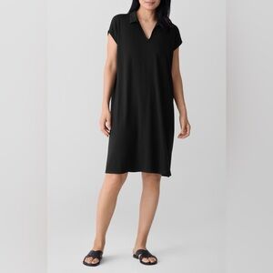 Eileen Fisher Black V-Neck Polo Midi Dress